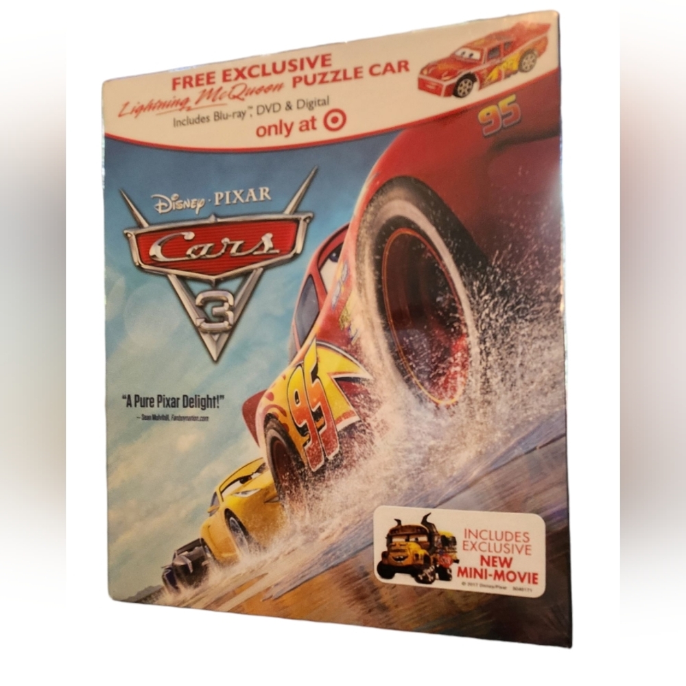 Disney Cars 3 Blu-ray, Dvd & Digital With Lightning McQueen Puzzle Car, Sealed